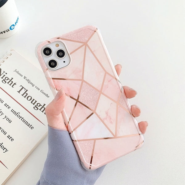 Luxury Geometric Marble Phone Case  For iphone 11 12 13 mini Pro Max XS X XR 7 8 plus SE 2020 Silicone Shockproof Case Cover