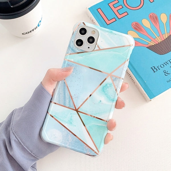 Luxury Geometric Marble Phone Case  For iphone 11 12 13 mini Pro Max XS X XR 7 8 plus SE 2020 Silicone Shockproof Case Cover