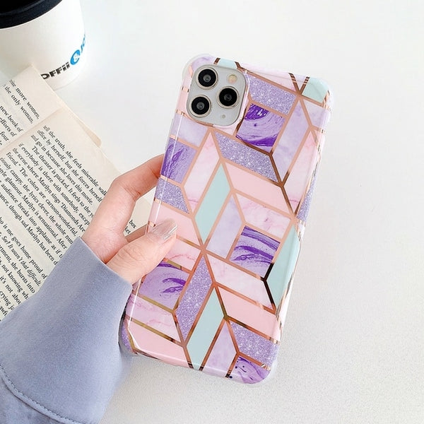 Luxury Geometric Marble Phone Case  For iphone 11 12 13 mini Pro Max XS X XR 7 8 plus SE 2020 Silicone Shockproof Case Cover