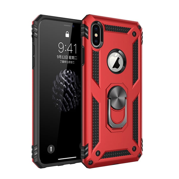 Rugged Armor Phone Case For iPhone X XR XS 11 12 13 Mini Pro Max 6 6S 7 8 Plus Finger Magnetic Ring Hard Holder Shockproof Cover