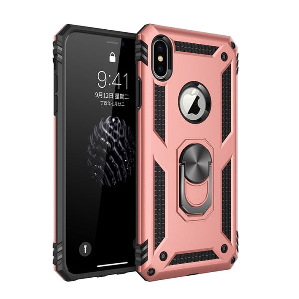 Rugged Armor Phone Case For iPhone X XR XS 11 12 13 Mini Pro Max 6 6S 7 8 Plus Finger Magnetic Ring Hard Holder Shockproof Cover
