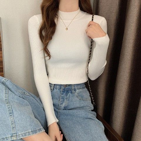 Woman Turtleneck Slim Inner Mid-Collar Sweater