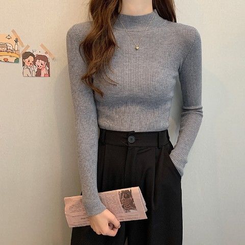 Woman Turtleneck Slim Inner Mid-Collar Sweater