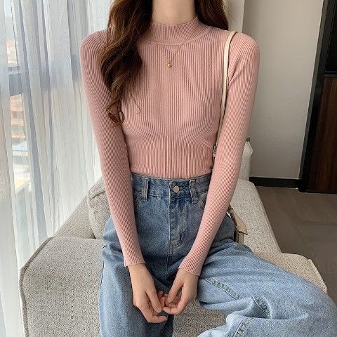 Woman Turtleneck Slim Inner Mid-Collar Sweater