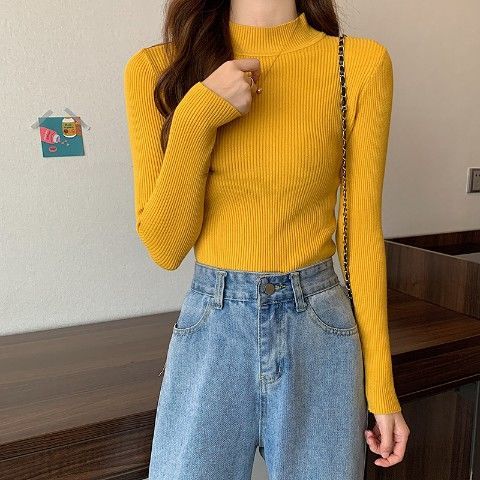 Woman Turtleneck Slim Inner Mid-Collar Sweater