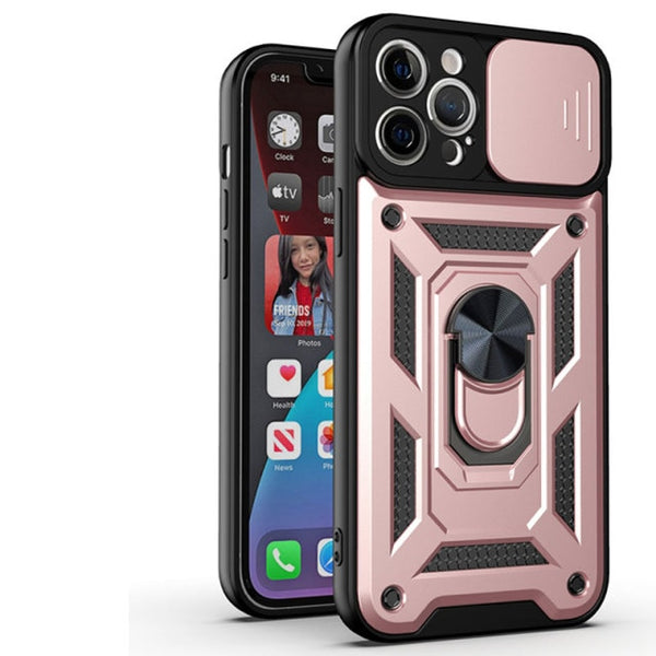 Armor Phone Case For iPhone 7 8 6 6S Plus Mini SE X XS XR 11 12 13 Pro Max 2020 Push The Window Anti Fall Metal Ring Stand Cover