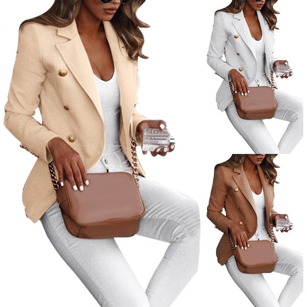 Solid Color Lapel Long Sleeve Business Women Blazer Coat Suit Jacket