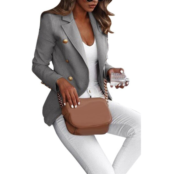 Solid Color Lapel Long Sleeve Business Women Blazer Coat Suit Jacket