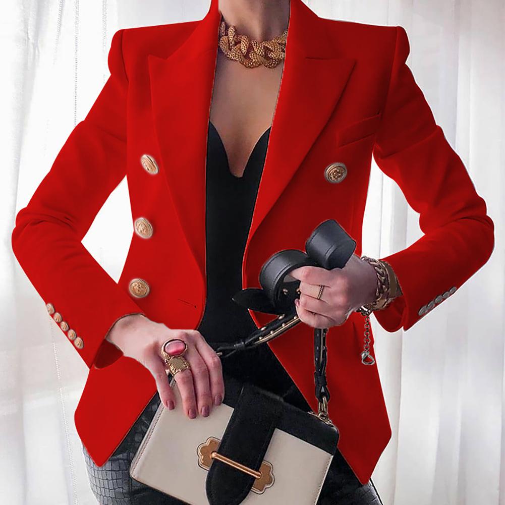 New woman jacket Autumn  blazer women  Solid Color Slim Coat Suit Jacket Double-breasted Business Blazer