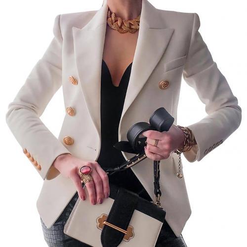 New woman jacket Autumn  blazer women  Solid Color Slim Coat Suit Jacket Double-breasted Business Blazer