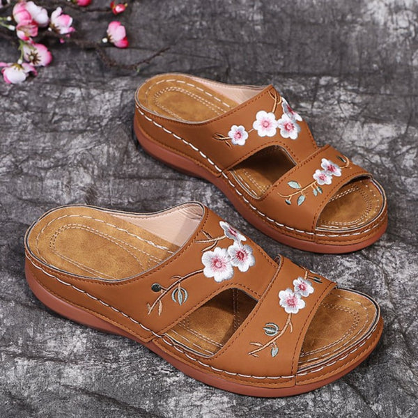 Fashion Embroider Soft Summer Open Toe Flock Comfort Beach Shoes