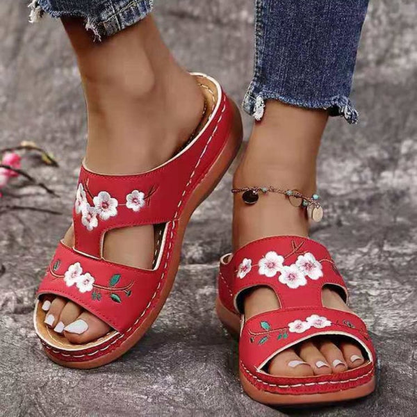 Fashion Embroider Soft Summer Open Toe Flock Comfort Beach Shoes