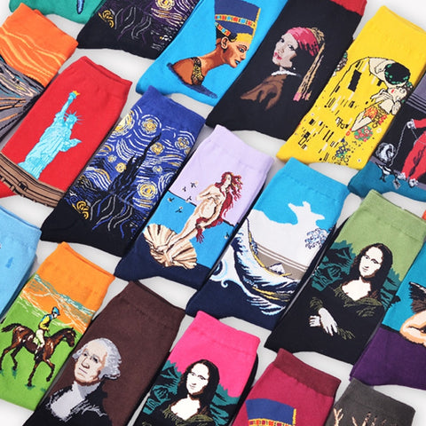 Starry Night Winter Retro Women Personality Art Van Gogh Mona Lisa Famous Painting Men Sock