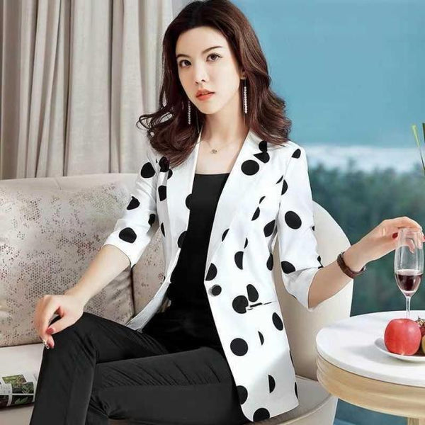 Three Quarter Sleeve Striped Print Turn-down Collar Jacket Striped Blazer