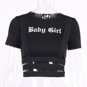 Punk Vintage Goth Graphic Crop Top O-neck Black Streetwear Short Sleeve T-shirt