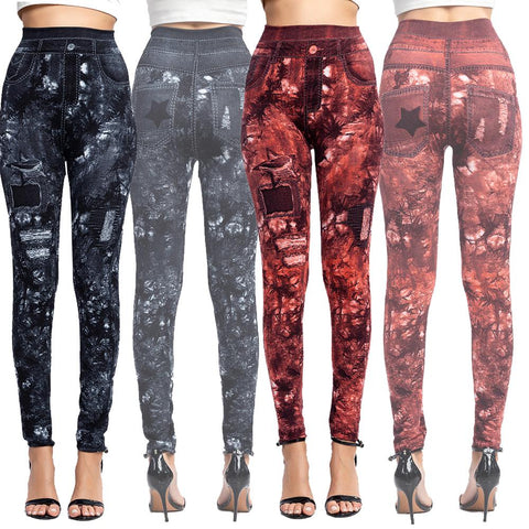 Women Leggings Print Leggings Imitation Jean Slim Fitness Seamless Leggings Push Up Leggings High Waist