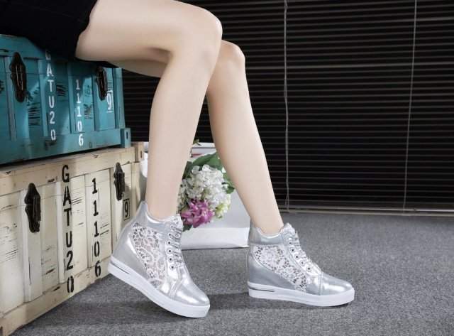 Women Wedge Platform Rubber Brogue Leather Lace Up High Heel Shoes