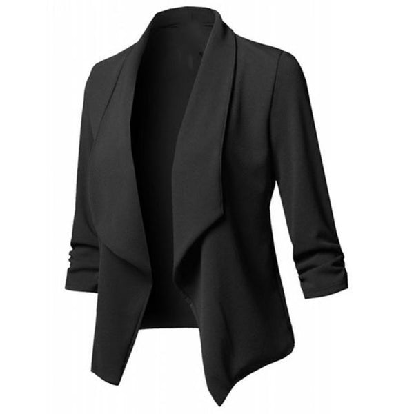 Office Blazer Vintage Solid Color Lapel Open Front Short Business Suit Jacket