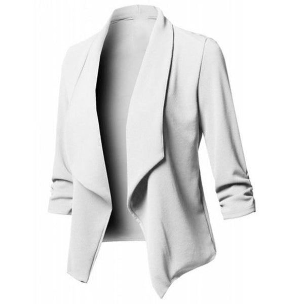 Office Blazer Vintage Solid Color Lapel Open Front Short Business Suit Jacket