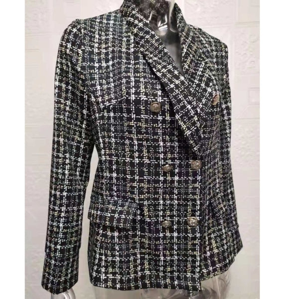 Stylish Plaid Vintage Fashion Lapel Neck Elegant Long Sleeve Casual Loose Korean Chic Blazer Jacket