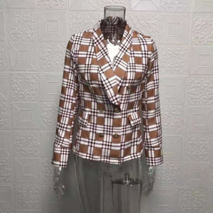 Stylish Plaid Vintage Fashion Lapel Neck Elegant Long Sleeve Casual Loose Korean Chic Blazer Jacket