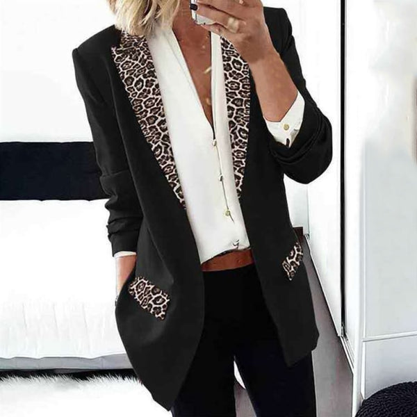 Fashion Trend Lapel Leopard Print Long Sleeve Suit Jacket Elegant Cardigan Coat