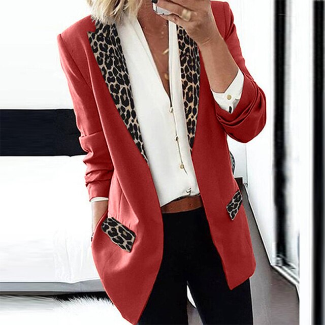 Fashion Trend Lapel Leopard Print Long Sleeve Suit Jacket Elegant Cardigan Coat