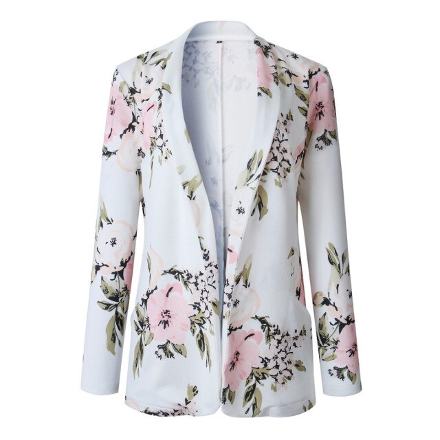 Women Floral Print Long Sleeve Blazer Lightweight Casual Office Lapel Turn Down Collar Slim Jacket